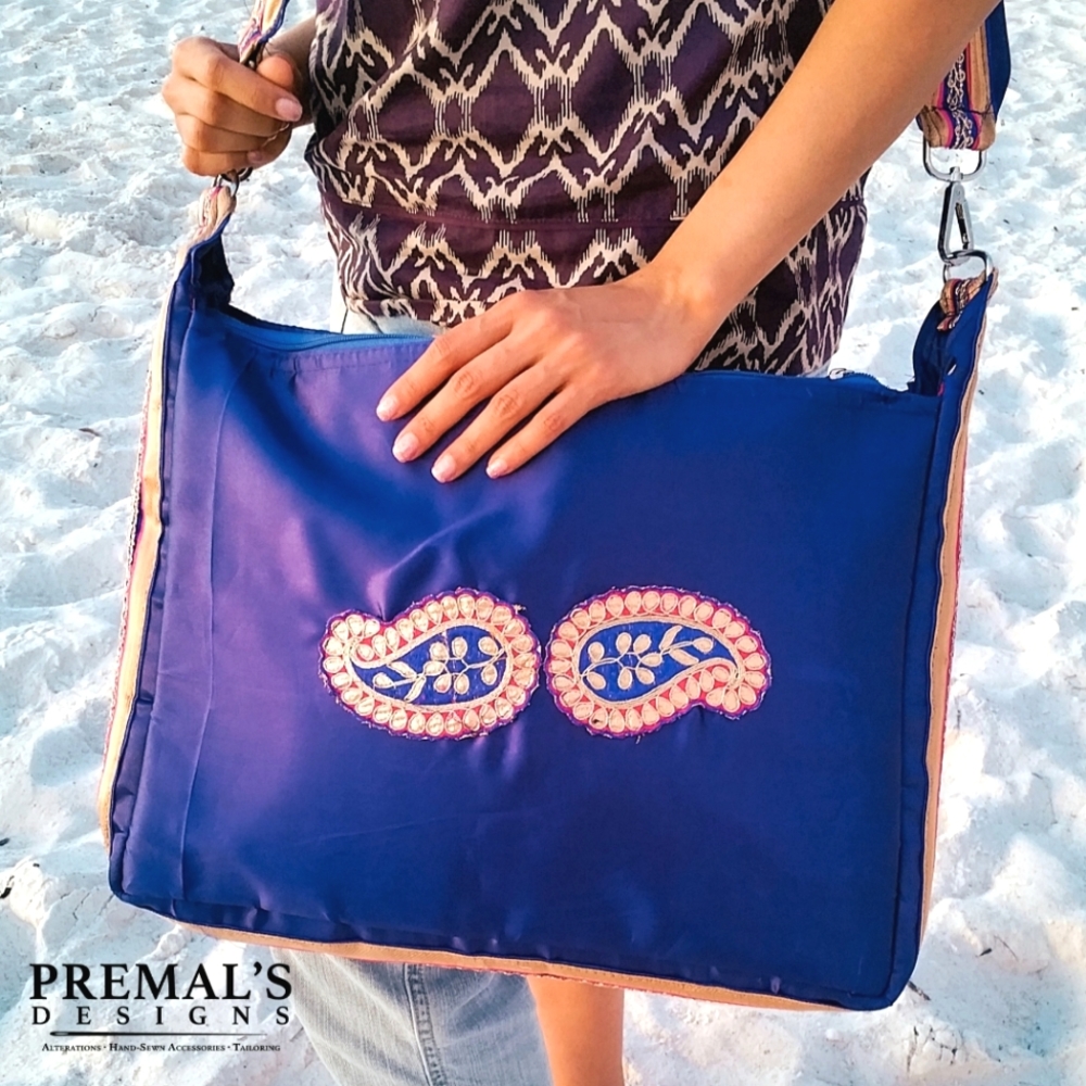Premal's Designs Tech Shoulder Bag w Detachable Strap - Jamli Blue